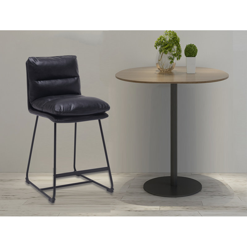 Volana Upholstered Counter Stool with Metal Frame (Set of 2), Black
