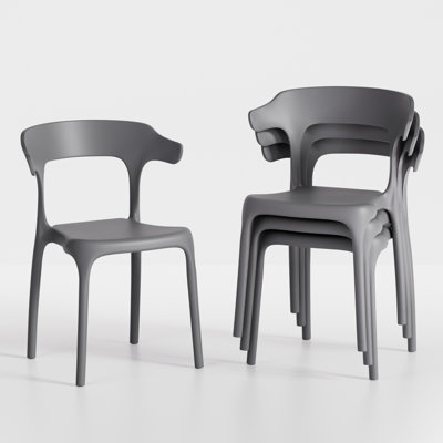 Ensemble de 4 chaises de patio en plastique empilables, chaises de salle à manger d'extérieur, sièges de réception d'invités de bureau modernes, chaises de jardin légères pour bureau, balcon, porche, patio