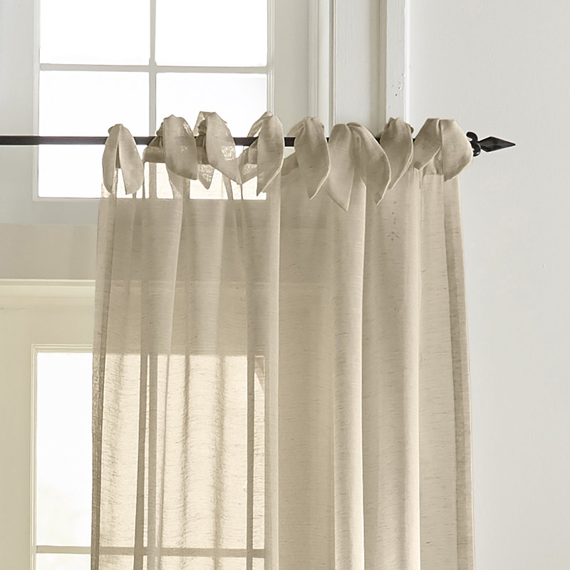 Dupre Linen Blend Sheer Tie Top Single Curtain Panel, 52" W x 95" L, Flax