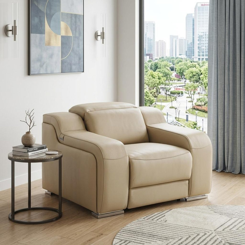 Fauteuil inclinable mural en cuir italien beige de 104 cm avec port USB