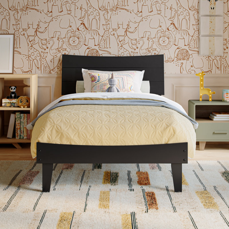 Lit plateforme en bois Phoenix avec pied de lit assorti, Twin, Black