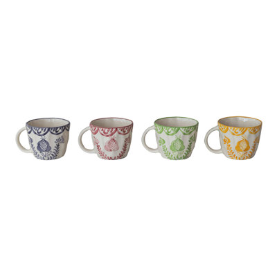 Hand-Painted Stoneware Organic Shaped Mug W/ Botanical Design