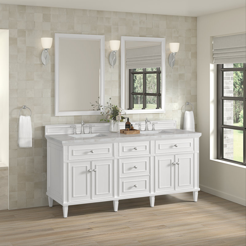Lorelai 72'' W Double Vanity, Victorian Silver Silestone, Bright White, 8" Widespread