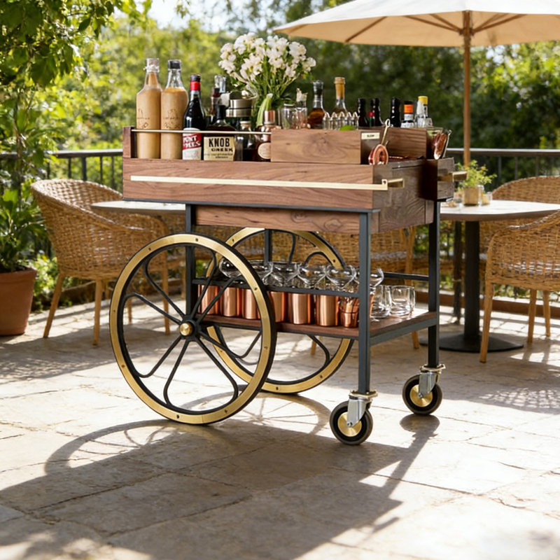 Chariot-bar mobile à finition noyer