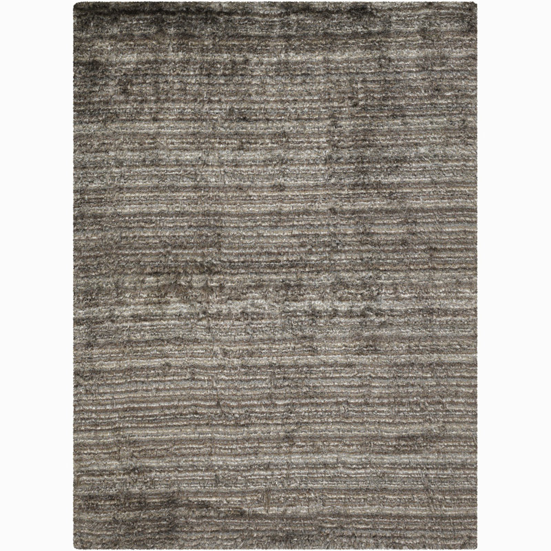 Tapis gris en polyester tissé à la main Cyrill, 9 pi x 13 pi