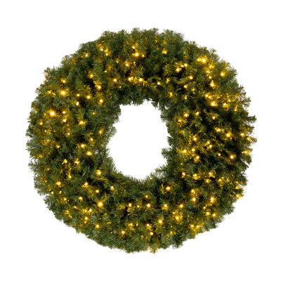 48 po Grande couronne de Noël - Couronne d'épinette artificielle avec 200 lumières DEL et 702 pointes de branches réalistes - Décorations de Noël intérieures / extérieures pour la maison, le porche, le manteau de cheminée ou le mur 