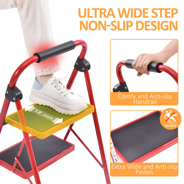 WFX Utility™ 3 Step Ladder Folding Stool Heavy Duty Metal Step Ladder ...