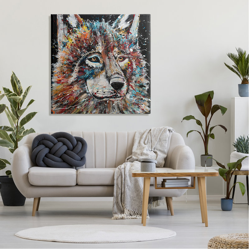 «Urban Wolf Graffiti Face Portrait» par N / A, peinture sur toile tendue, H 36 po x l 36 po x P 1,5 po