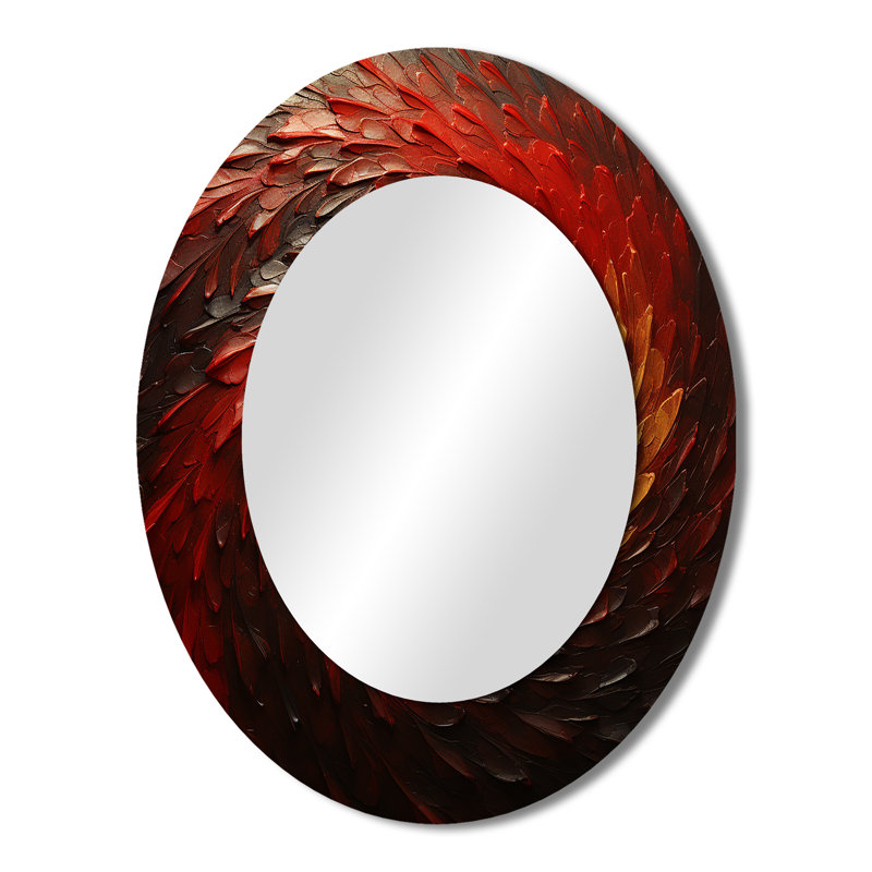 Red Whimsical Whirl Spiral - Miroir mural moderne ovale, 43" x 33"