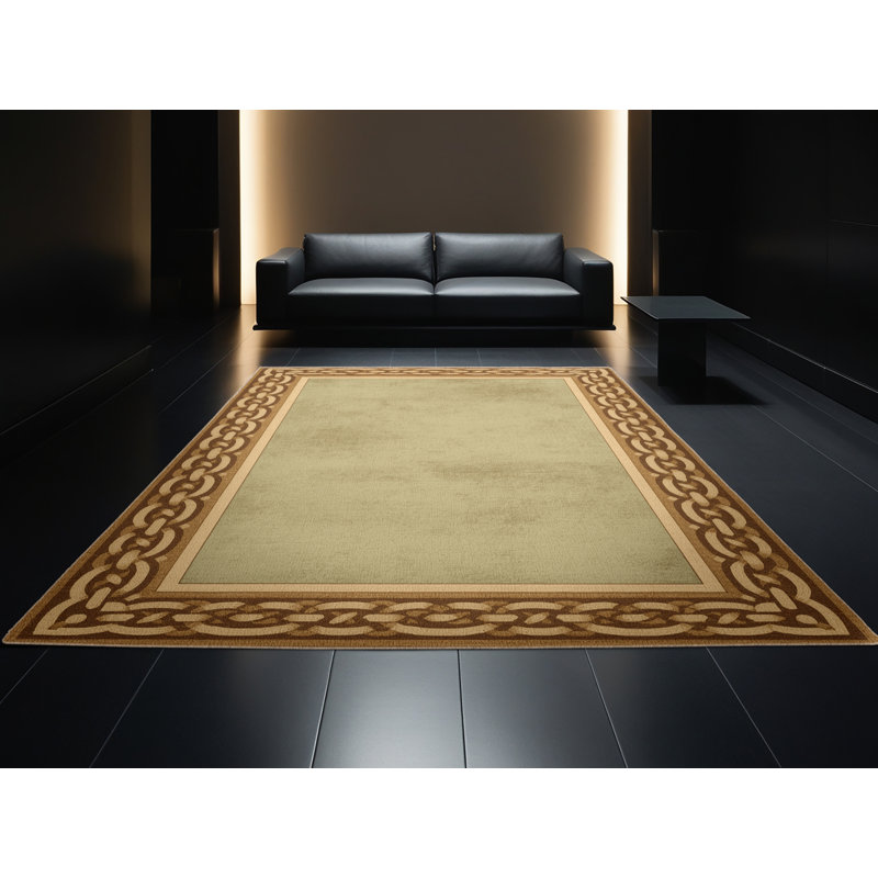 Machine Washable Aguayo St Patties Modern & Contemporary Abstract Rug in Brown – Beige Binding, 7x10