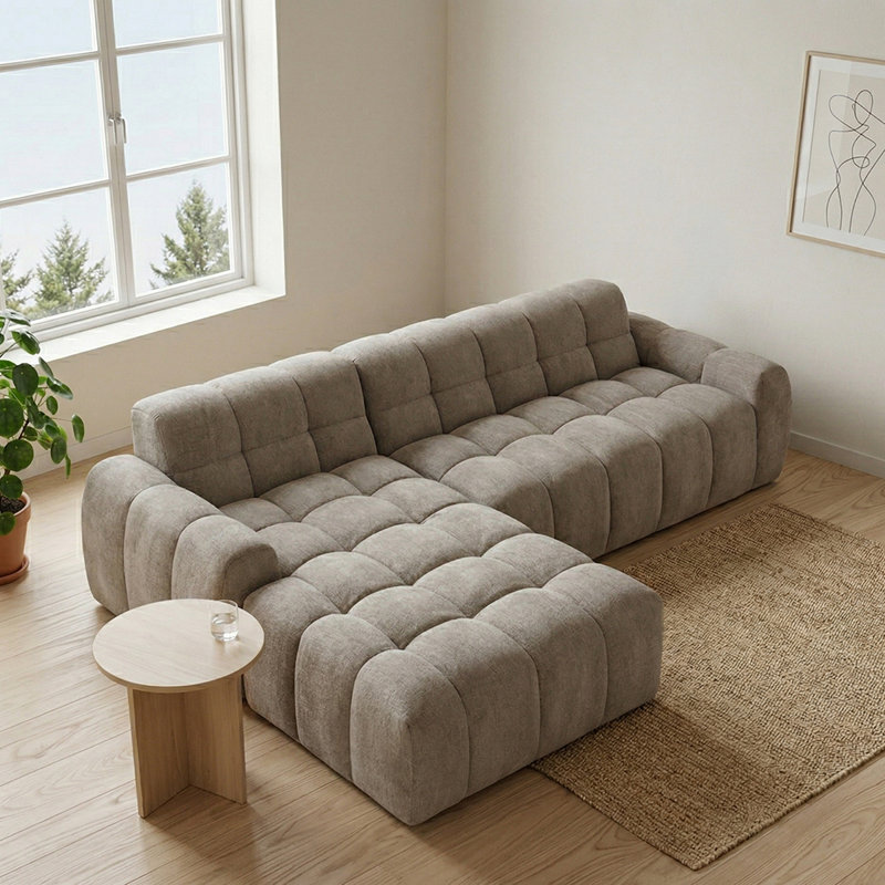 Charee 4 Seater Corner Sofa , Left Hand Facing, Belge Boucle