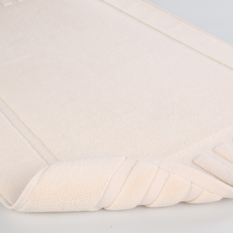 100% Cotton Thick Geometric Border Washable Bath Mats , Ivory