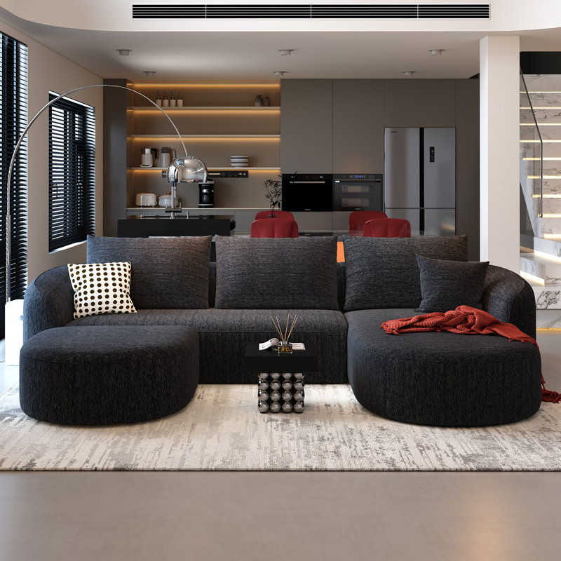 Ensemble de canapé modulaire Boneless, Orienté à droite, H 33,86 po x l 111 po x P 72 po, Noir