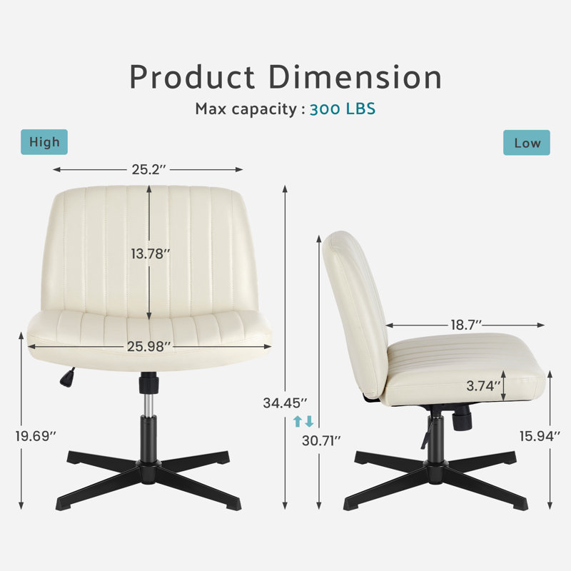 Brenae Upholstered Armless Swivel Task Chair, Fabric, Cream