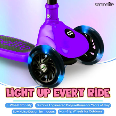 3-Wheel Foldable Kids Scooter - Child Toy Scooter with Built-in LED Wheel Lights, and Easy Maneuvering Lean-to-Steer Technology (Purple)