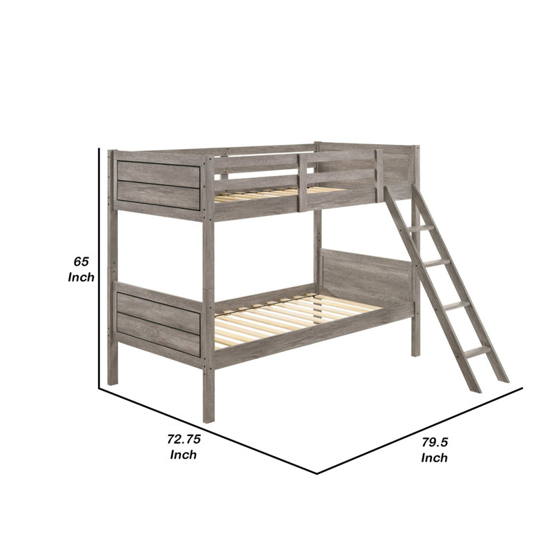 Kaytie Kids Twin Over Twin Bunk Bed, Taupe Brown