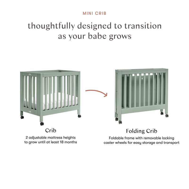 Origami Mini Portable Crib, Light Sage