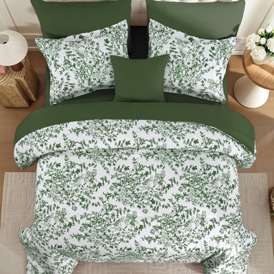 8-Piece Floral Botanical Plants Print Comforter Set All Season Soft Fluffy Microfiber Bedding