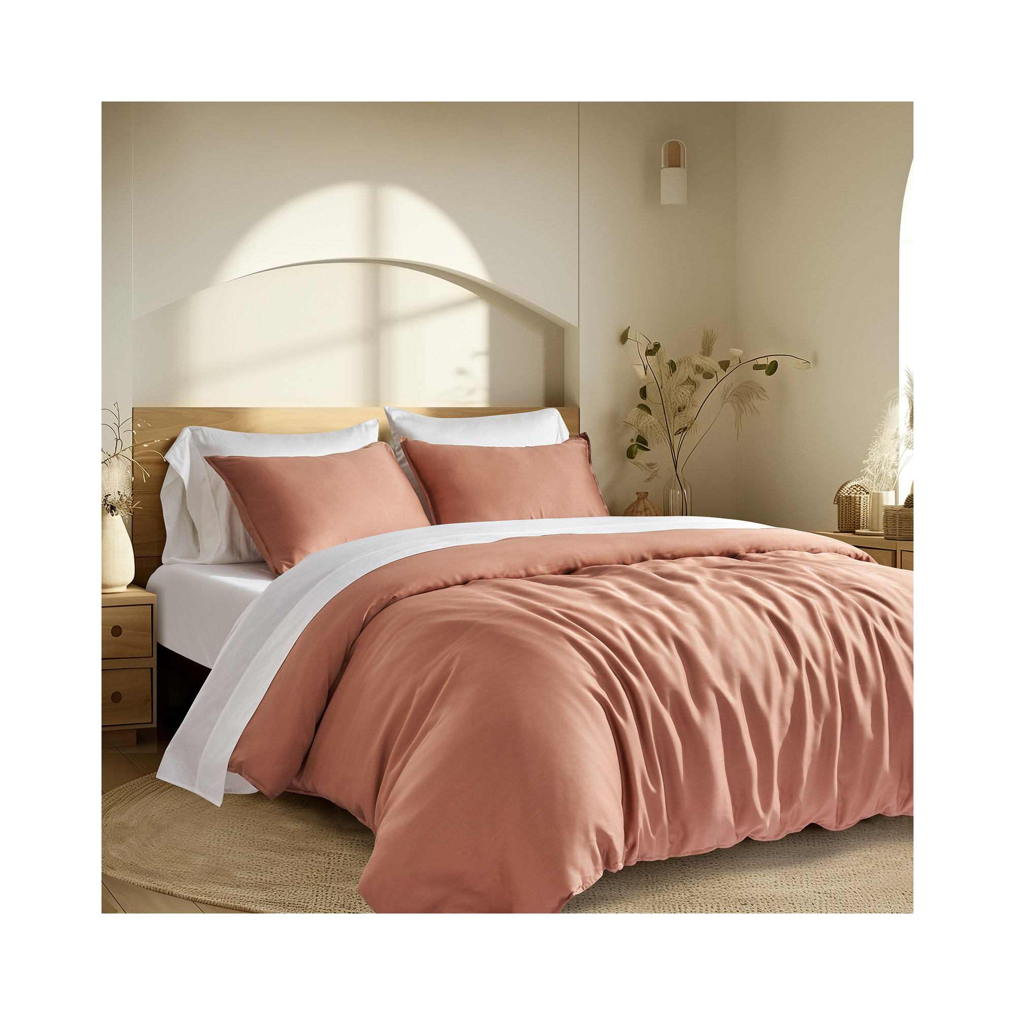 Tencel Lyocell Cooling Duvet Cover Set, Terracotta Clay, Queen Duvet Cover + 2 Queen Shams
