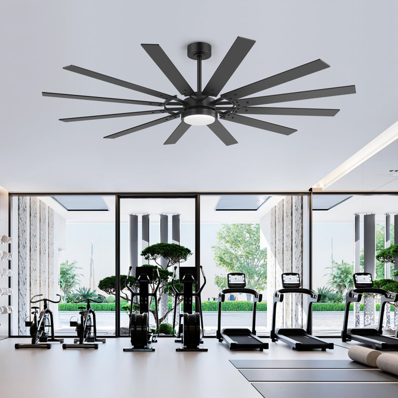 Ventilateur de plafond industriel de 72 po / 80 po avec lumière, 12 pales réversibles, moteur CC réversible silencieux et télécommande, fixation par tige