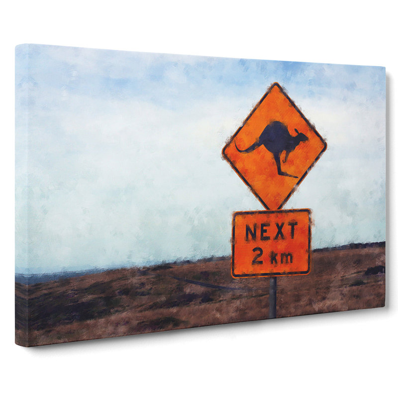 Kangaroo Sign - Wrapped Canvas Painting, 50cm H x 76cm W x 3cm D