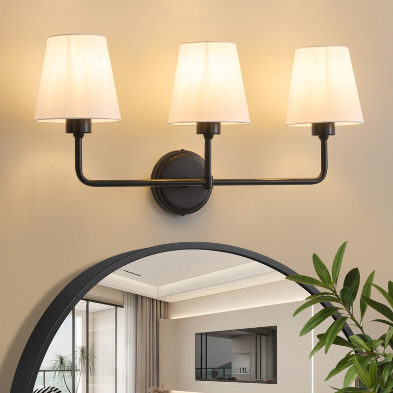  3 - Light Modern Dimmable Vanity Light With Linen Shade, Black