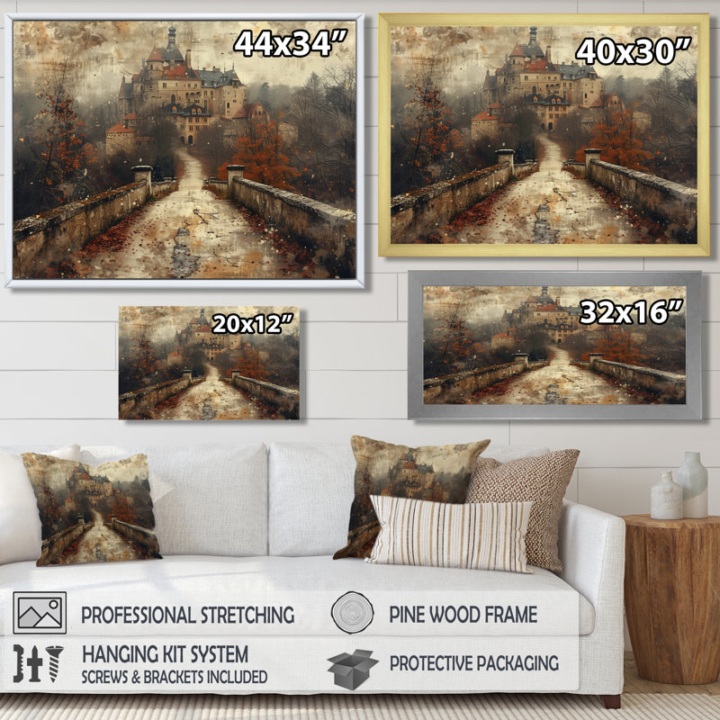  «Beige Orange Autumn Rustic Chateau In Europe I - Chateaus, art mural, Toile tendue, 12" H x 20" W