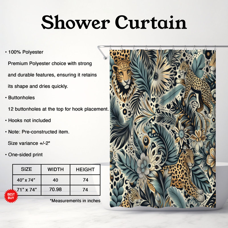 Rideau de douche 1 pièce Fierce Leopard, H 74 po x l 40 po