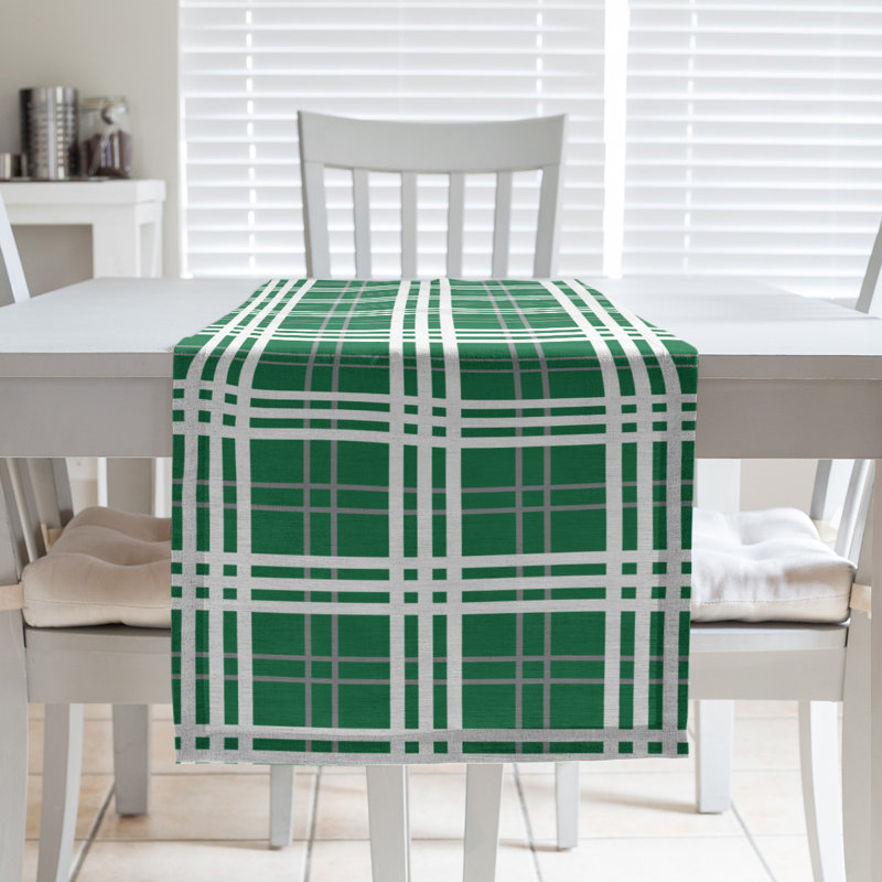 Paid Polyester Table Runner, Green/Silver/White, 72" L x 16" W