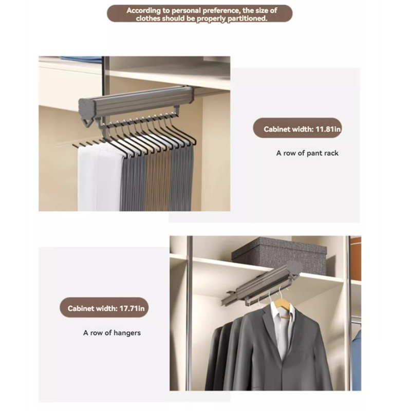 Porte-pantalons rétractable avec rail coulissant, H 4,33 po x l 2,95 po x P 13,97 po