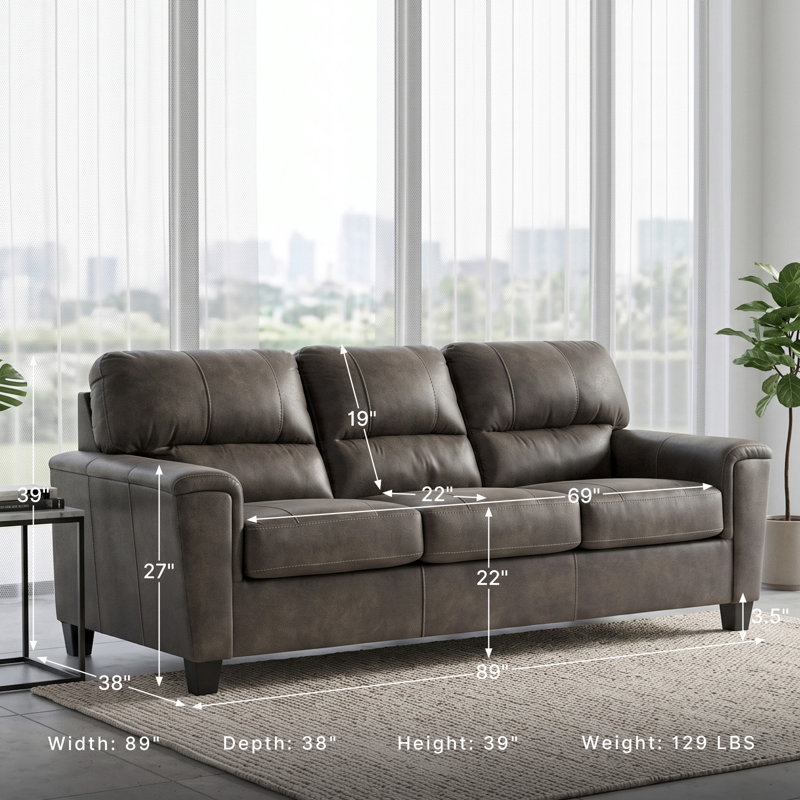 Canapé à accoudoirs carrés 89 po, Gris anthracite