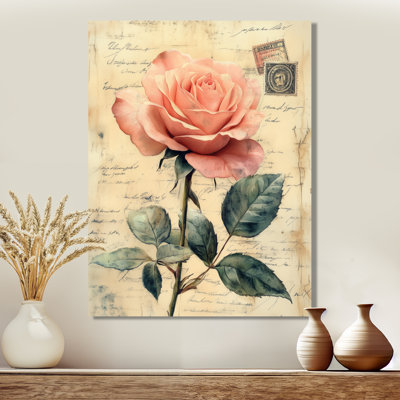 Rose délavé carte postale - décoration murale en métal floral, impression moderne de ferme