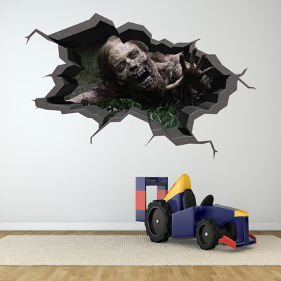 Décalcomanie murale ZOMBIE, autocollant mural d'Halloween, décoration d'Halloween 3D, décoration de salle à peler et coller, peinture murale d'horreur (moyen 36 po x 22 po)