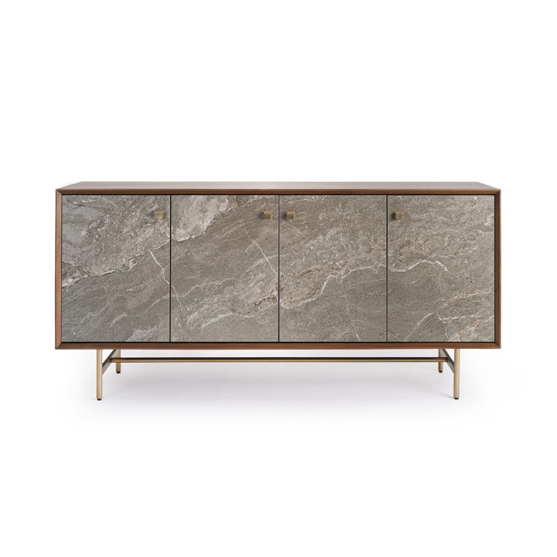 Buffet en bois massif 63 po Celeste avec portes en pierre de céramique