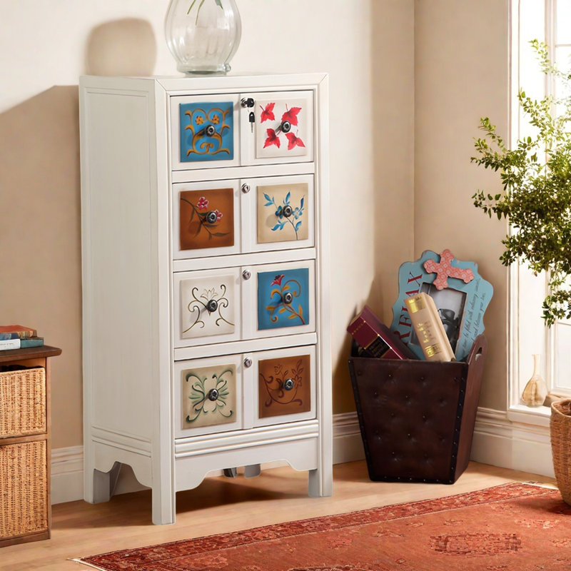 Commode d'appoint en bois massif rétro peinte à la main