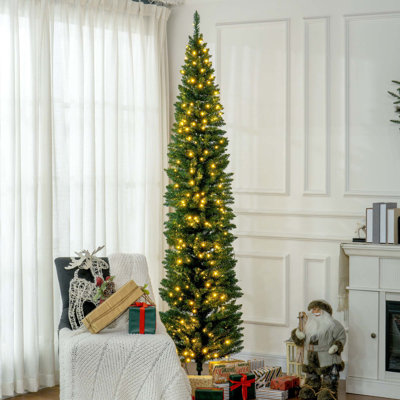 8FT Artificial Slim Pencil Christmas Tree With 618 Realistic Branch Tips & Plastic Stand