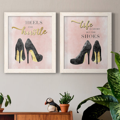Heels And Hustle - Matted and Framed Under Acrylic Glass, Set of 2, Large Living Room Wall Art