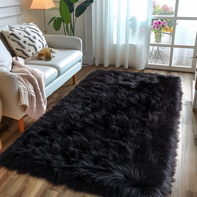 Tapis moelleux de luxe en fausse peau de mouton, tapis moelleux à poils longs pour le salon