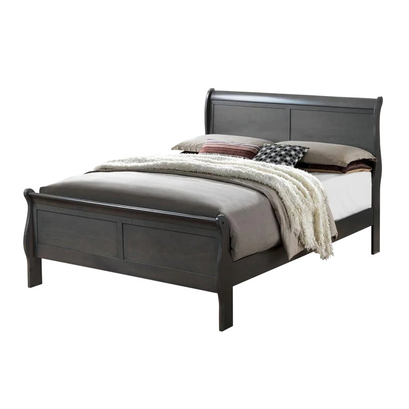 Lit en bois massif gris, lit double, produit essentiel pour la chambre à coucher, lit double, Gris, Lit double