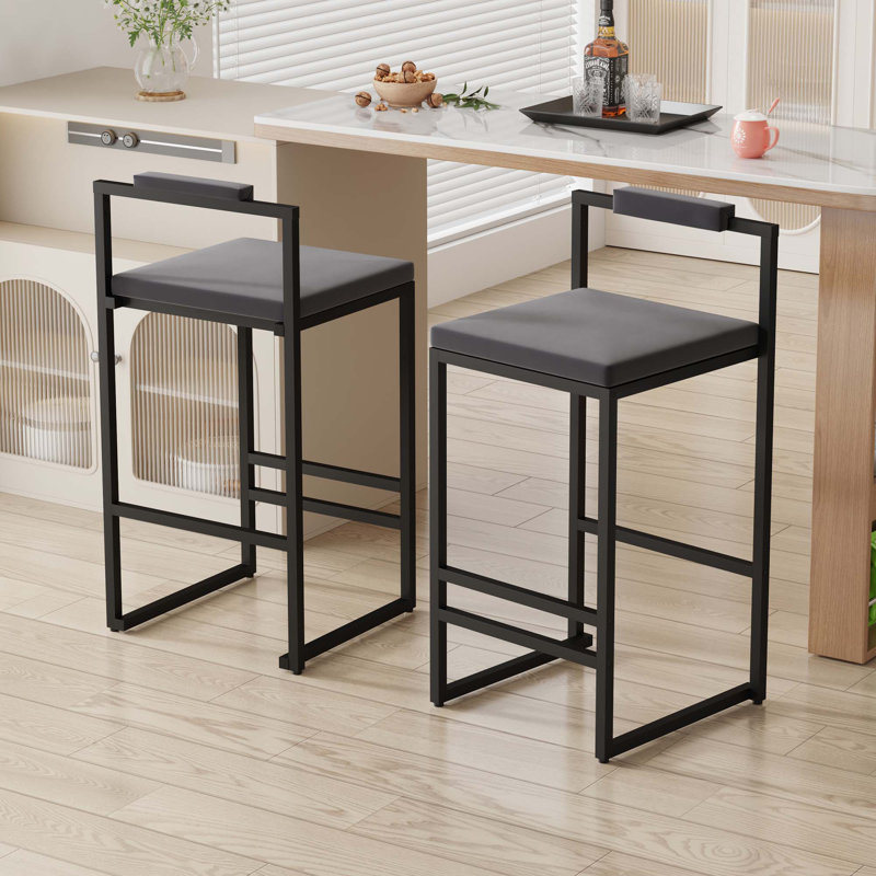 Tabourets de bar rembourrés en velours moderne avec repose-pieds et dossier (ensemble de 2), Gris, Noir