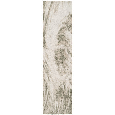 Serene Ivory & Green Abstract Shag Modern Rug