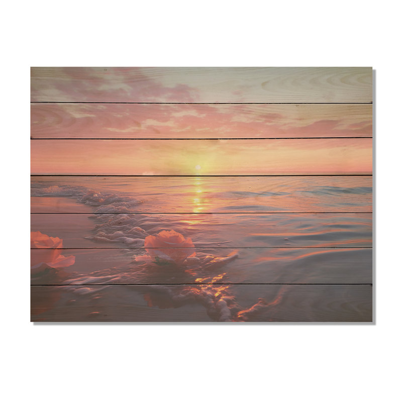 Beach Cotton Candy Sunset Skies I - Coastal Sunset On Wood Print, 10" H x 20" W