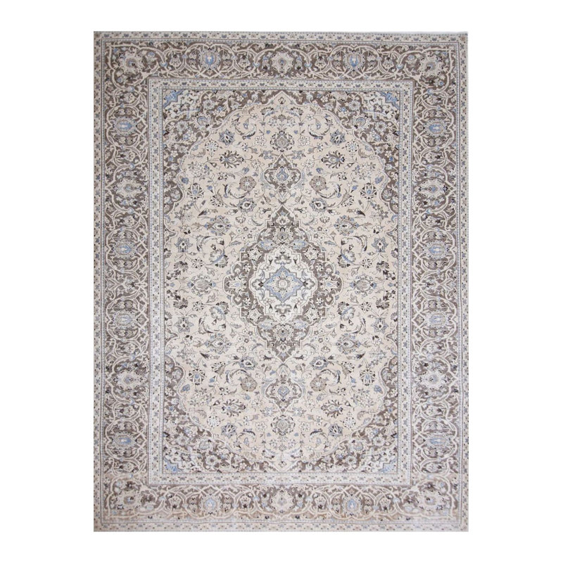 Tapis décoratif lavable à la machine à motifs traditionnels gris, Rectangle 3 pi 3 po x 4 pi 11 po