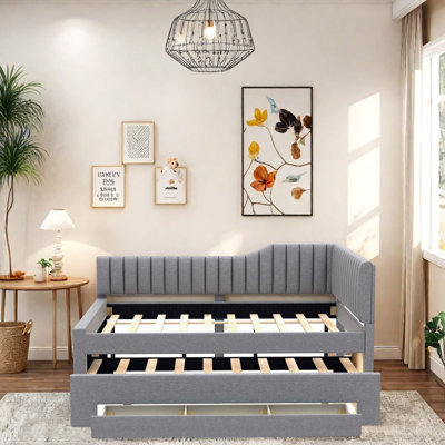 Elegant Multifunctional Daybed With Trundle And Drawers - Solid Wood Frame, Linen Upholstery, Space-Saving Sofa Bed For Living Room, Guest Room, Kids & Dorm