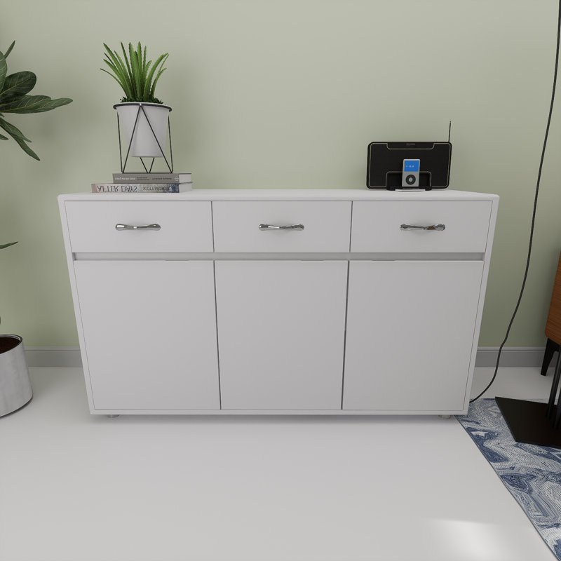 Three Door Side Table, White