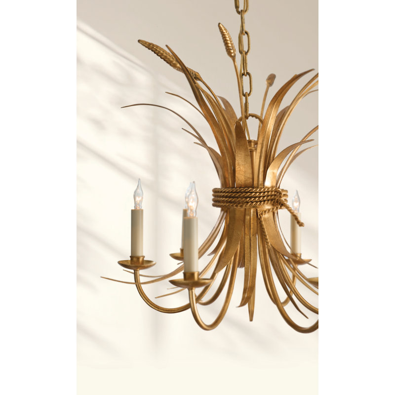 Wheat 6 - Light Chandelier, Antique Gold Leaf