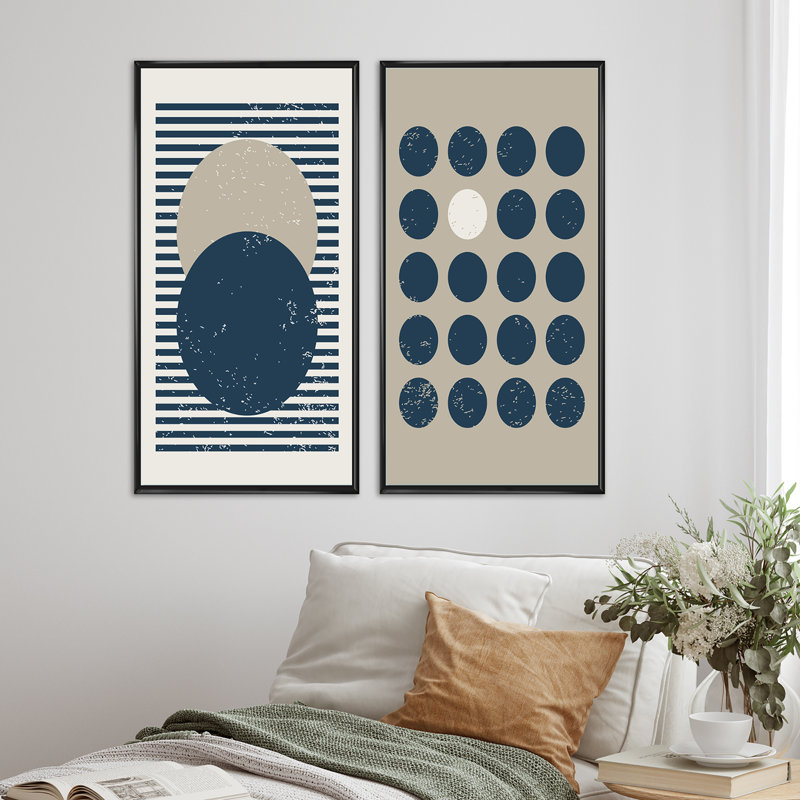 Ensemble de 2 peintures - Fin 20S, H 40 po x l 40 po x P 1,5 po, Cadre noir