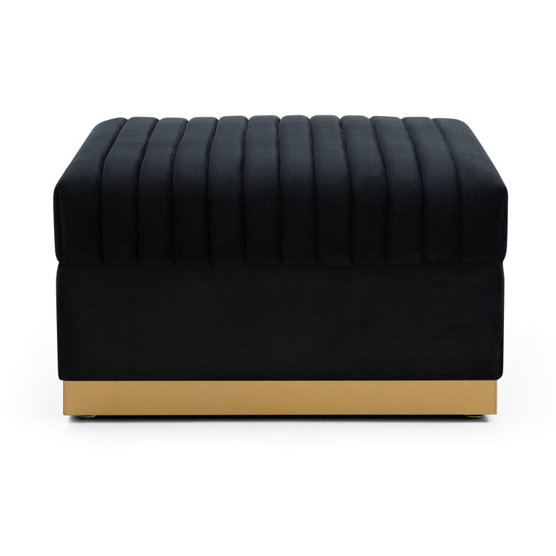 Contemporary Velvet - Vertical Channel Foot Rest , Black Modern Square, Black