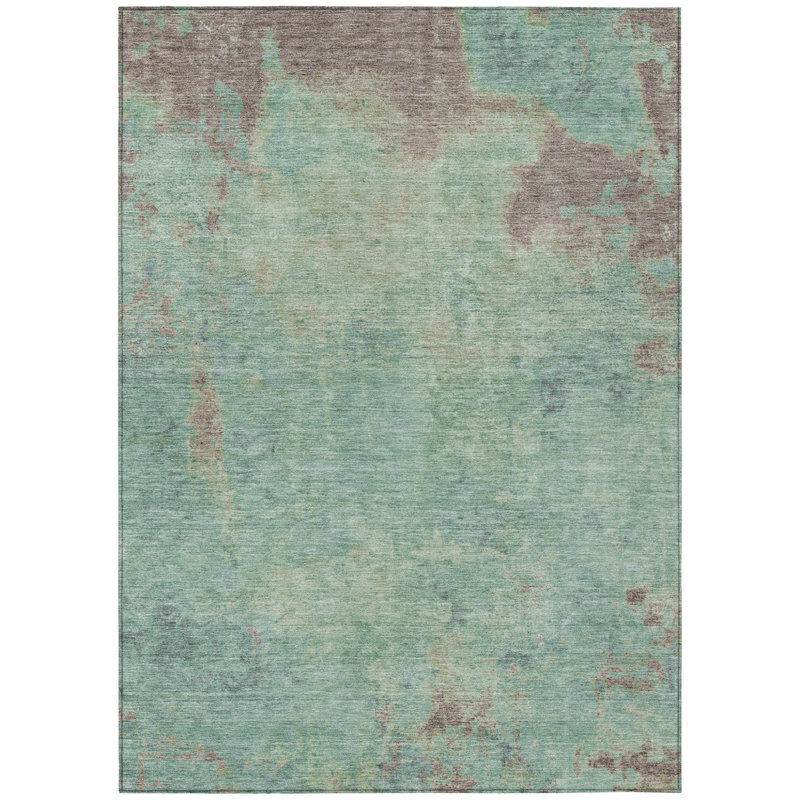 3' X 5' Pale Aqua And Taupe Abstract Washable Indoor Outdoor Area Rug