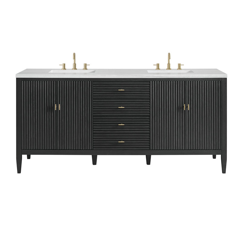 Myrrin 72'' W Double Vanity, Carbon Oak, Parisian Blue, 8" Widespread